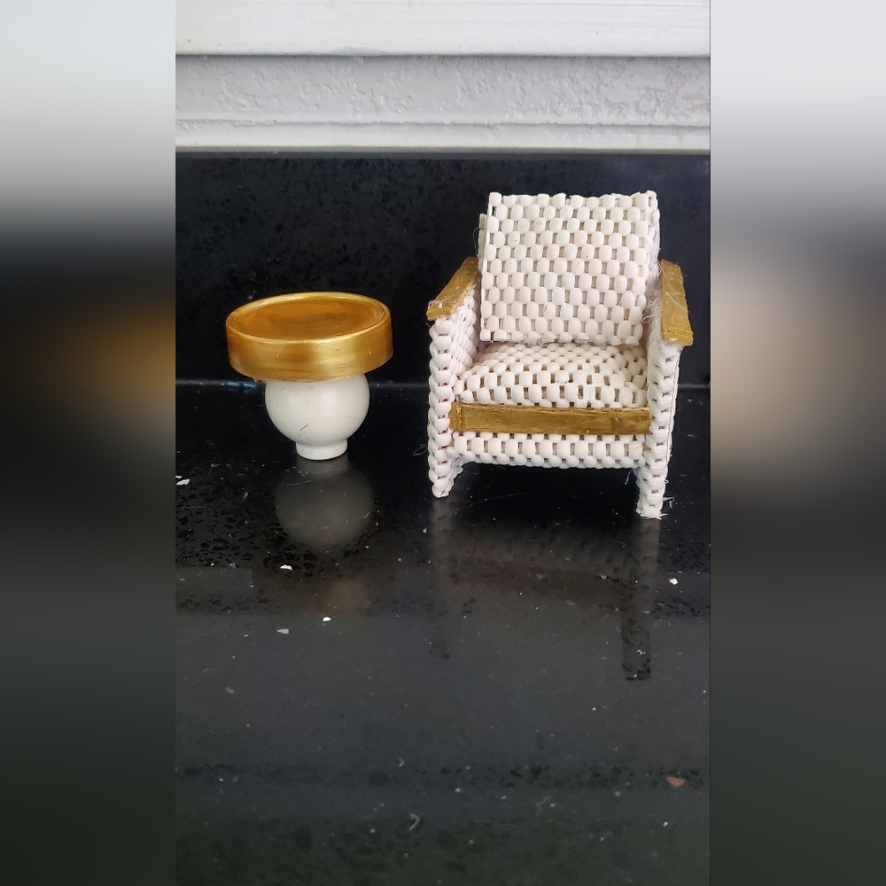 12:1 Scale Miniature Chair & Table Set Doll House Art Deco Vintage Furnitue Mini